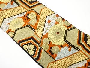 アンティーク　亀甲に菊牡丹古典柄模様織り出し袋帯(着用可)